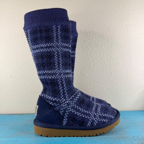 UGG Australia 'Jasper' Plaid Boots Knit Purple Blue S/N 1963 Toddler Sz 11 - Picture 1 of 8